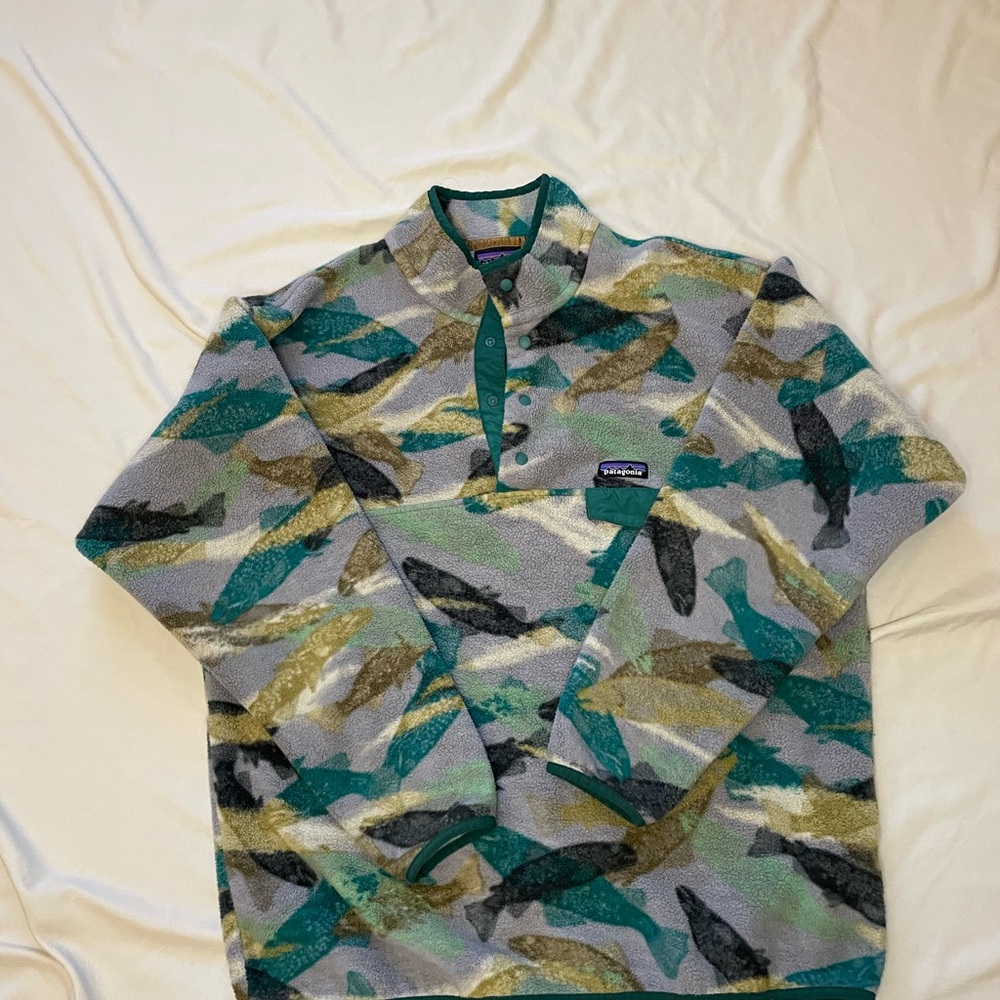 Patagonia Synchilla Snap-T Pullover Men’s SIZE L Trout Tails Legend Green
